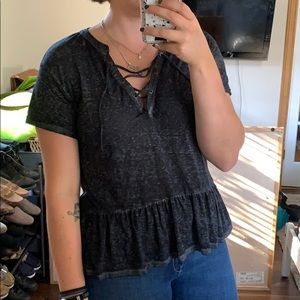 American Eagle Peplum Lace Front Top